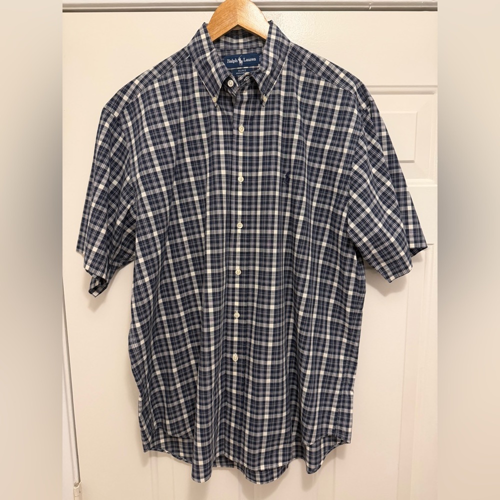 Ralph Lauren Navy and White Plaid Short Sleeve Shirt